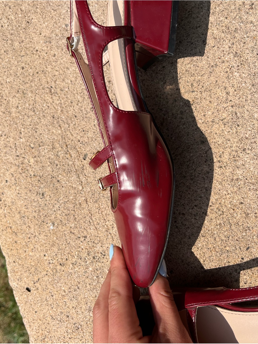 Women's Burgundy Slingback Mary Jane Low Heel Mules — image 5 of 6